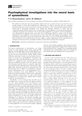 Psychophysical Investigations Into the Neural Basis of Synaesthesia V