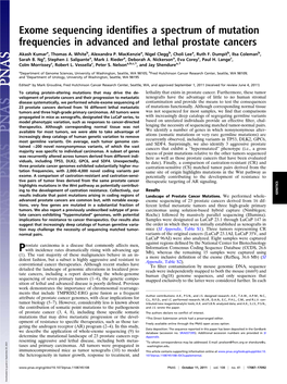 Exome Sequencing Identifies a Spectrum of Mutation Frequencies in Advanced and Lethal Prostate Cancers