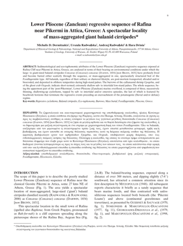 Lower Pliocene (Zanclean) Regressive Sequence of Rafina Near Pikermi in Attica, Greece: a Spectacular Locality of Mass-Aggregated Giant Balanid Cirripedes*