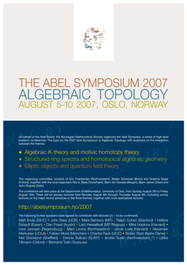 Algebraic Topology August 5-10 2007, Oslo, Norway