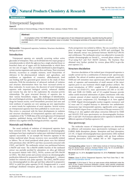 Triterpenoid Saponins Garai S* CSIR-Indian Institute of Chemical Biology, 4 Raja SC Mullick Road, Jadavpur, Kolkata-700032, India