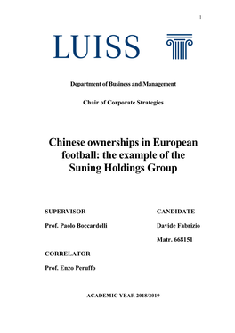Chinese Ownerships in European Football: the Example of the Suning Holdings Group