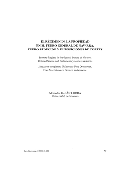 El Régimen De La Propiedad En El Fuero General De Navarra, Fuero Reducido Y Disposiciones De Cortes