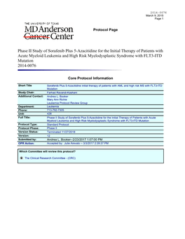 Phase II Study of Sorafenib Plus 5-Azacitidine for the Initial Therapy of Patients with Acute Myeloid Leukemia and High Risk