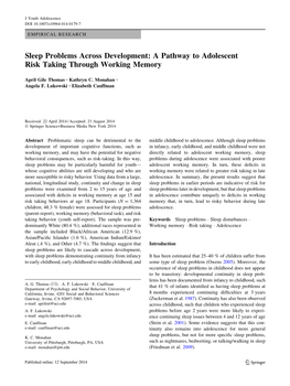 Sleep Problems Across Development: a Pathway to Adolescent Risk Taking Through Working Memory