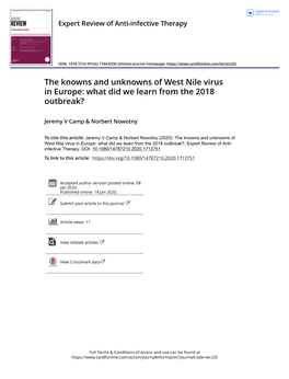 The Knowns and Unknowns of West Nile Virus in Europe: What Did We Learn from the 2018 Outbreak?