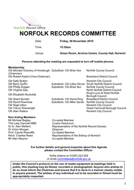 NORFOLK RECORDS COMMITTEE Date: Friday, 08 November 2019