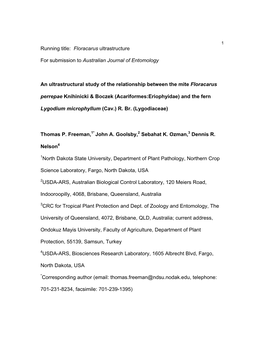 An Ultrastructural Study of the Relationship Between the Mite Floracarus Perrepae Knihinicki & Boczek (Acariformes:Eriophyidae) and the Fern