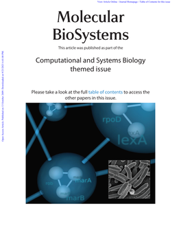 Computational and Systems Biology Themed Issue
