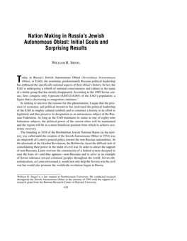 Nation Making in Russia's Jewish Autonomous Oblast: Initial Goals