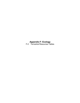 Appendix F: Ecology F-2 Terrestrial Resources Tables Appendix F, Attachment 2