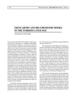 Fritz Arndt and His Chemistry Books in the Turkish Language