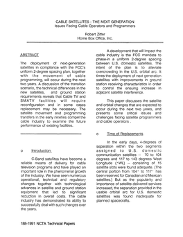 CABLE SATELLITES : the NEXT GENERATION Issues Facing Cable Operators and Programmers