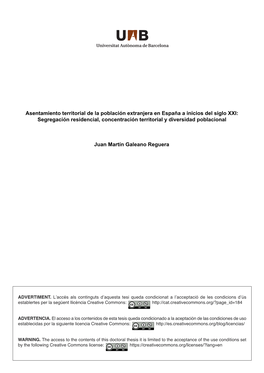 Asentamiento Territorial De La Población Extranjera En España a Inicios Del Siglo XXI: Segregación Residencial, Concentración Territorial Y Diversidad Poblacional