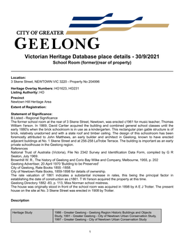 Victorian Heritage Database Place Details - 30/9/2021 School Room (Former)(Rear of Property)