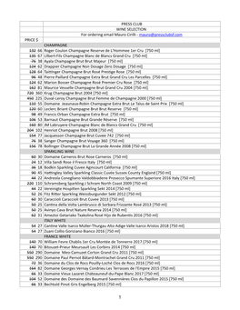 Press Club Retail Price List