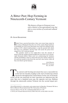 A Bitter Past: Hop Farming in Nineteenth-Century Vermont