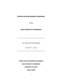 CENTRE for DEVELOPMENT ECONOMICS at the DELHI SCHOOL of ECONOMICS