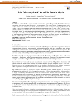 Rain Fade Analysis at C, Ka and Ku Bands in Nigeria