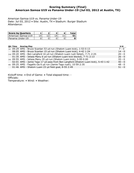 American Samoa U19 Vs Panama Under-19 (Jul 03, 2012 at Austin, TX)