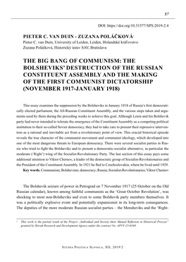 THE Bolsheviks' Destruction of the Russian Constituent Assembly and the Making of the FIRST COMMUNI