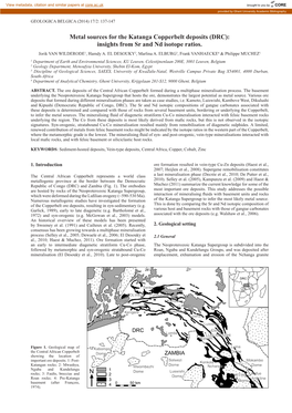 Metal Sources for the Katanga Copperbelt Deposits (DRC): Insights from Sr and Nd Isotope Ratios. Jorik VAN WILDERODE1, Hamdy A