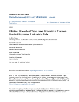 Effects of 12 Months of Vagus Nerve Stimulation in Treatment-Resistant Depression: a Naturalistic Study" (2005)