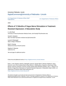 Effects of 12 Months of Vagus Nerve Stimulation in Treatment-Resistant Depression: a Naturalistic Study