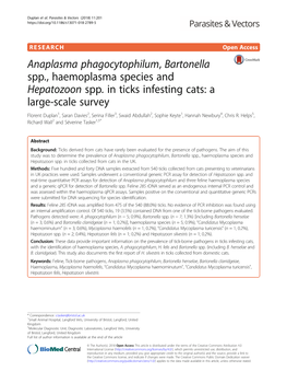 Anaplasma Phagocytophilum, Bartonella Spp., Haemoplasma Species and Hepatozoon Spp