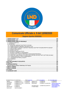 Comunicato Ufficiale N. 9 Del 13/08/2020