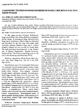 Taxonomic Studies on Some Members of Family Bolbitiaceae Sing