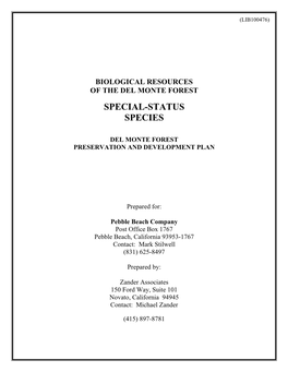 Biological Resources of the Del Monte Forest Special-Status Species