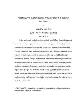 Regenerative System Design: Application in the Georgia