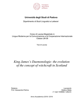 King James's Daemonologie: the Evolution of the Concept Of