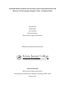 Sustainable Business Model for Socio-Economic and Environmental Protection with Reference to K Narayanapura, Bangalore, India - an Empirical Study