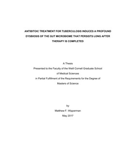 Antibitoic Treatment for Tuberculosis Induces a Profound Dysbiosis of the Gut Microbiome That Persists Long After Therapy Is Completed