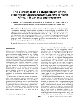 The B Chromosome Polymorphism of the Grasshopper Eyprepocnemis Plorans in North Africa. I. B Variants and Frequency