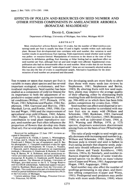 Effects of Pollen and Resources on Seed Number and Other Fitness Components in Amelanchier Arborea (Rosaceae: Maloideae) 1