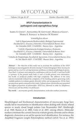 AFLP Characterization in Pathogenic and Coprophilous Fungi