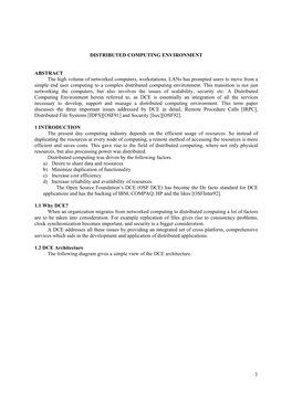DISTRIBUTED COMPUTING ENVIRONMENT ABSTRACT The