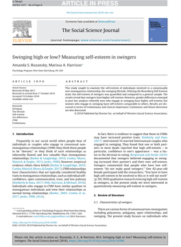Swinging High Or Low? Measuring Self-Esteem in Swingers