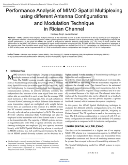 Performance Analysis of MIMO Spatial Multiplexing Using Different Antenna Configurations and Modulation Technique in Rician Channel Hardeep Singh, Lavish Kansal