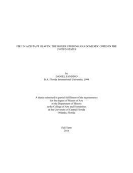 Fire in a Distant Heaven: the Boxer Uprising As a Domestic Crisis in the United States