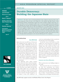 Durable Democracy: Building the Japanese State NO