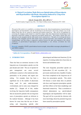 A Clinical Correlation Made Between Opioid-Induced Hyperalgesia and Hyperkatifeia with Brain Alterations Induced by Long-Term Prescription Opioid Use