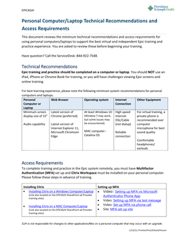 Personal Computer/Laptop Technical Requirements