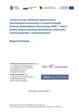 Raport Końcowy Z Pierwszego Etapu Badania Ex Ante Instrumentów Finansowych Dla Województwa Pomorskiego Na Lata 2021-2027