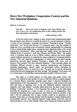 Cooperation, Control, and the New Industrial Relations