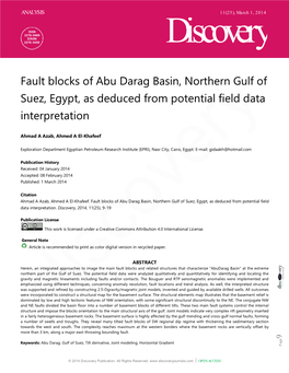 Fault Blocks of Abu Darag Basin, Northern Gulf of Suez, Egypt, As Deduced from Potential Field Data Interpretation