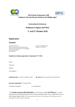 Harbours in Space and Time 1St and 2Nd October 2018 Registration Contact